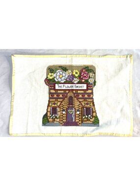 The Flower Basket Cross Stitch Finished Piece Hand-Stitched Floral House Design